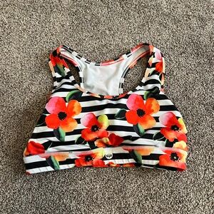 Senita Athletics Floral Striped Sports Bra - Black, White, Red, Orange, Yellow